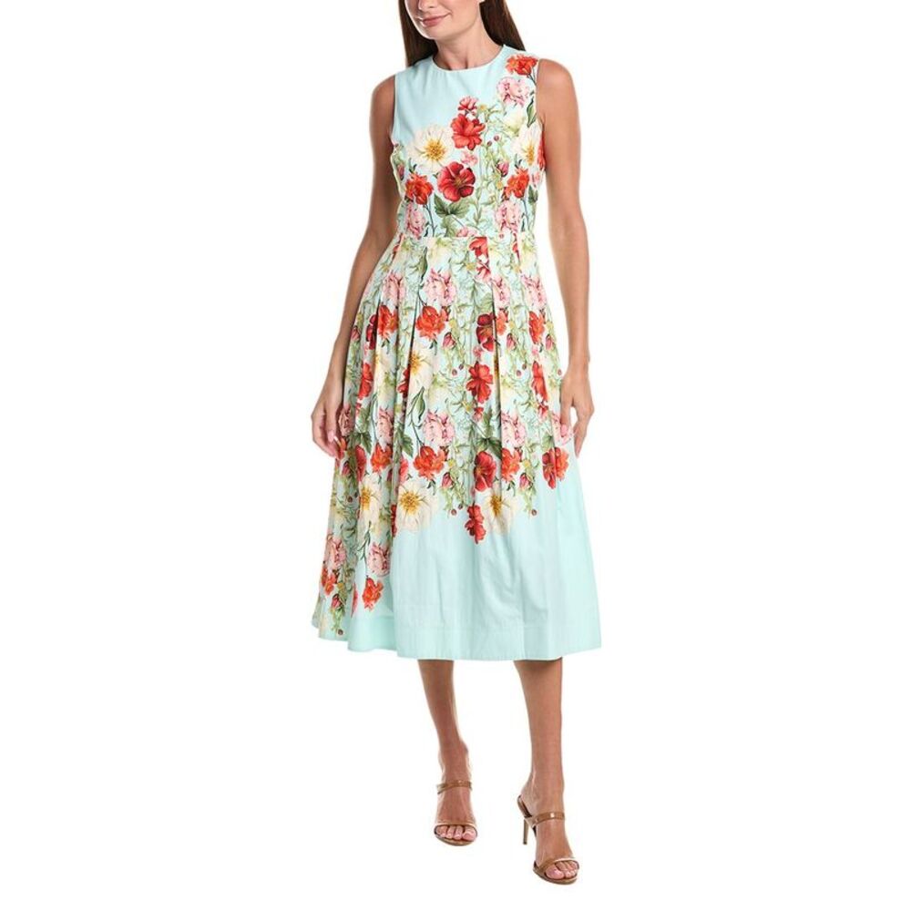 Teri Jon By Rickie Freeman Womens Print Box Pleat Fit N Flare Midi Dress, Green